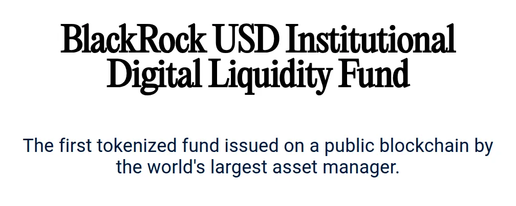 Página de Securitize del fondo BlackRock USD Institutional Digital Liquidity Fund (BUIDL), presentado como el primer fondo tokenizado de BlackRock en una blockchain pública.
